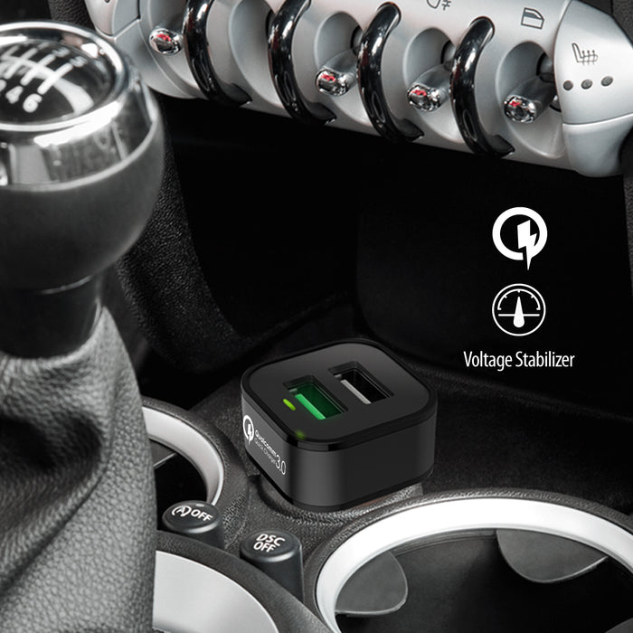 TechStone - Quick Charge 3.0 Car Charger 36W 2 USB Adaptor Fast Charger Iph: 6 7 8 X XS XR Galaxy S9 S8 S7 etc