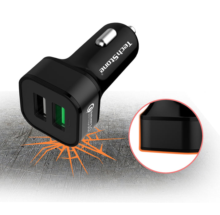 TechStone - Quick Charge 3.0 Car Charger 36W 2 USB Adaptor Fast Charger Iph: 6 7 8 X XS XR Galaxy S9 S8 S7 etc