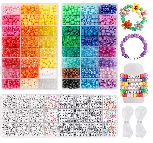 Desire Deluxe Bracelet Making Kit Necklace Clay Beads Friendship Jewelry Letter Arts & Crafts Pendant Charms Kit Elastic Rubber Strings Girls Toys Gift Present(6084pc)
