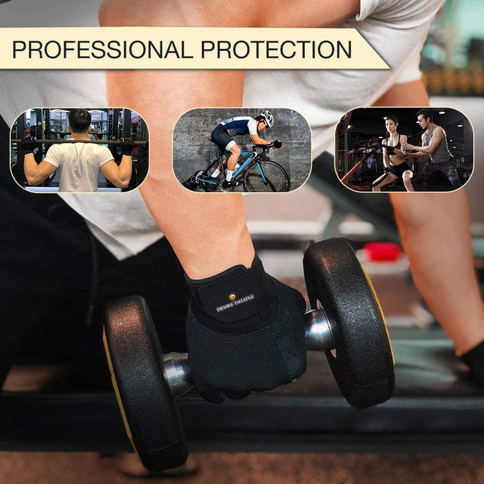 Desire Deluxe - Unisex Workout Gloves, Best Exercise Gloves for Weight Lifting, Cycling, Gym, Training, Breathable & Snug fit