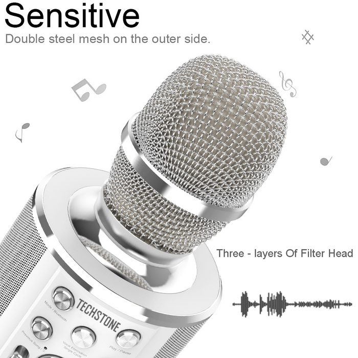 TechStone - Wireless Karaoke Microphone Professional Bluetooth Karaoke Microphone 2-in-1 Built-in Speaker