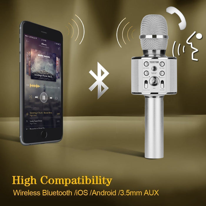 TechStone - Wireless Karaoke Microphone Professional Bluetooth Karaoke Microphone 2-in-1 Built-in Speaker
