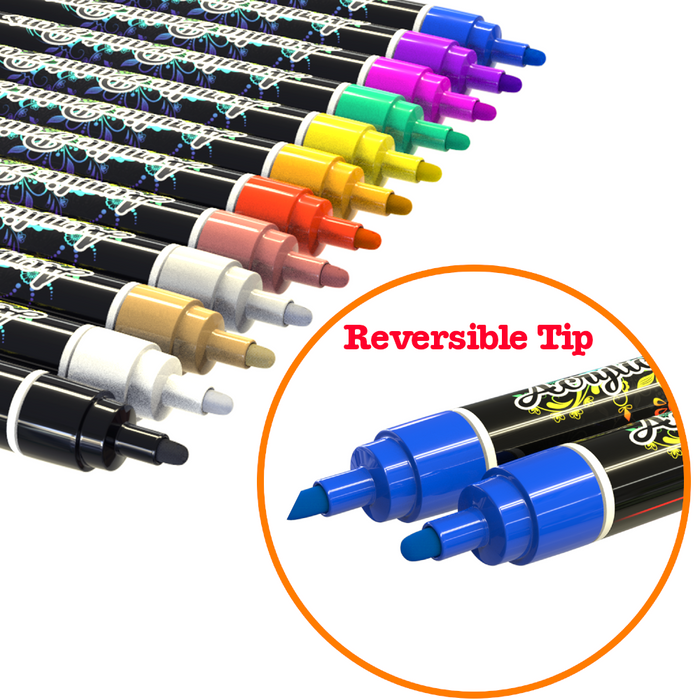Desire Deluxe - Acrylic Paint Pens Waterproof Kit Markers Reversible Round & Chisel Tip