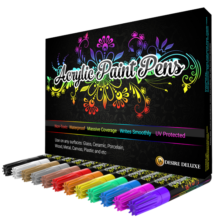 Desire Deluxe - Acrylic Paint Pens Waterproof Kit Markers Reversible Round & Chisel Tip