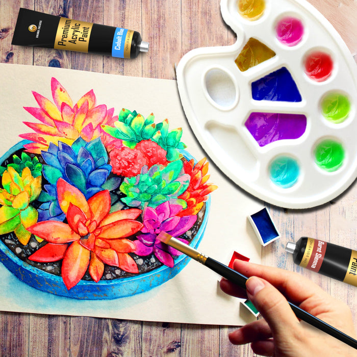 Desire Deluxe  - Acrylic Paint Set - Non Toxic Water Based Rock Painting Kit for Stone, Ceramic, Glass, Wood, Porcelain, Pebbles-Complete Craft Set
