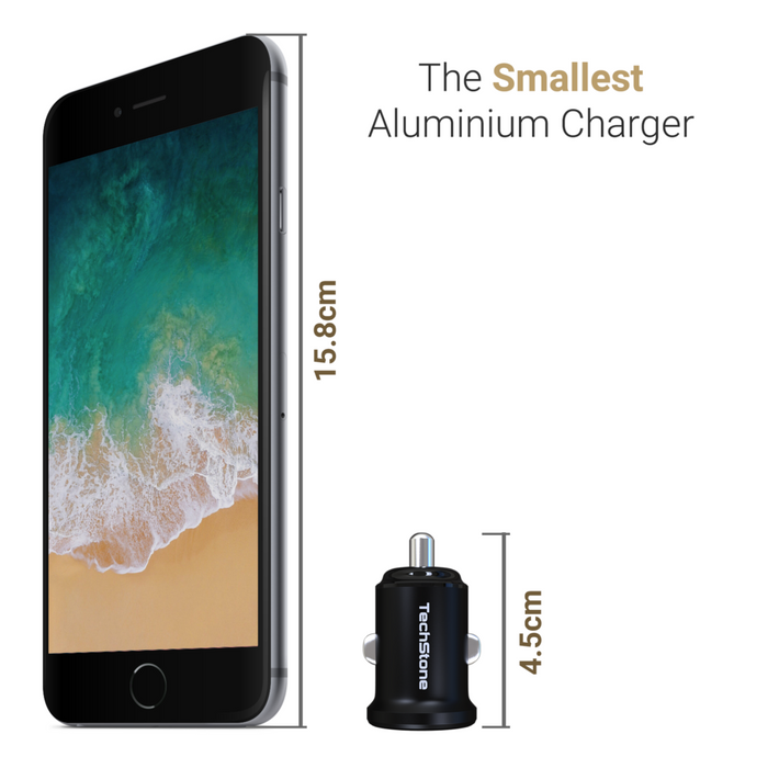 TechStone - Dual USB Car Charger Mini Adapter 2-in-1 Portable Charge Plug-In Smartphones Tablets USB-Powered Dev