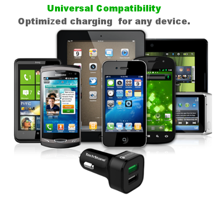 TechStone - Quick Charge 3.0 Car Charger 36W 2 USB Adaptor Fast Charger Iph: 6 7 8 X XS XR Galaxy S9 S8 S7 etc
