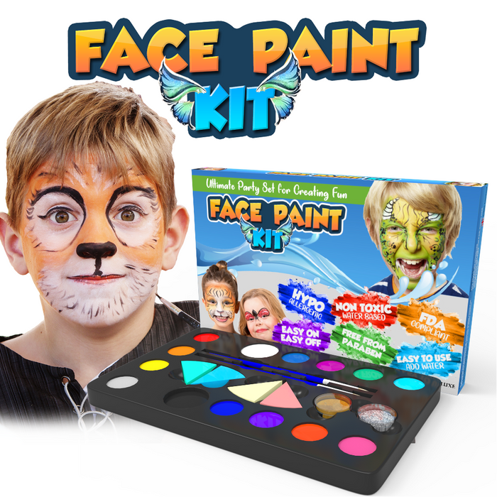 Desire Deluxe - Face Paints for Children Make Up Set Body Painting Palette Kit Inc: Glitter Stencil Tattoo for Kids