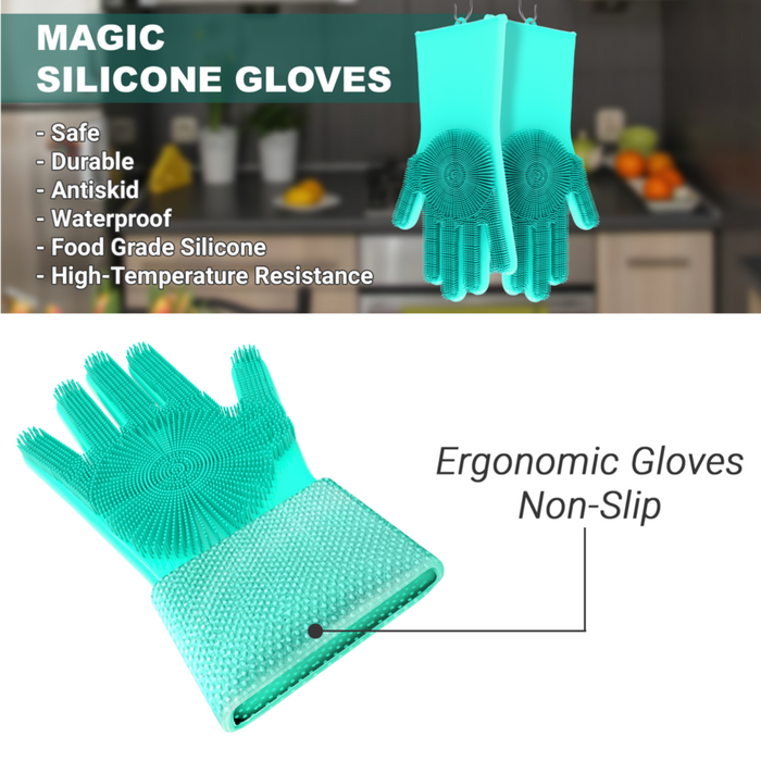 Desire Deluxe - Magic Silicone Gloves Dishwashing Glove Scrubber for Washing Dish, Kitchen, Bathroom