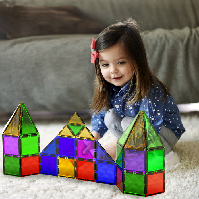 Desire Deluxe - Magnetic Tiles Building Blocks Construction Toys 37pc STEM Learning Educational Toy for Kids