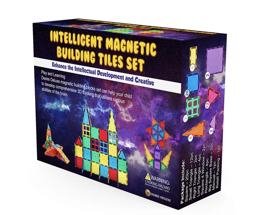 Desire Deluxe - Magnetic Tiles Building Blocks Construction Toys 47pc STEM Learning Educational Toy for Kids