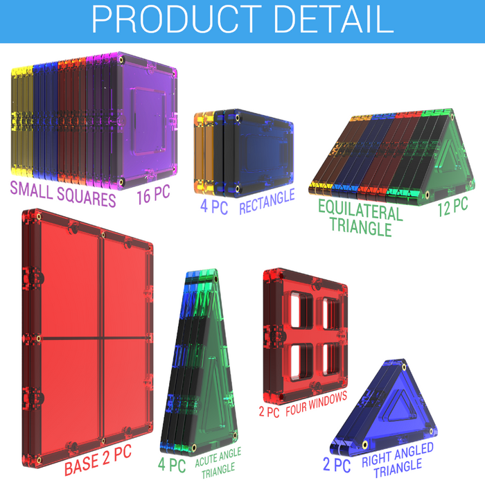 Desire Deluxe - Magnetic Tiles Building Blocks Construction Toys 47pc STEM Learning Educational Toy for Kids