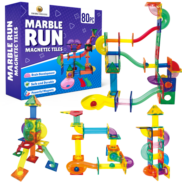 Desire Deluxe - Marble Run Ball Magnetic Building Blocks Kids Montessori Toys – Construction Tiles for Boys & Girls 3–8-Year-Old – Great Birthday