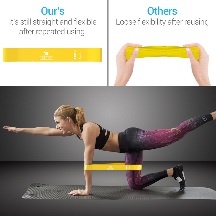 TechStone - Resistance Bands Pack of 5 Different Resistance Levels Elastic Band for Home Gym Long Exercise Workout Set for Men and Women