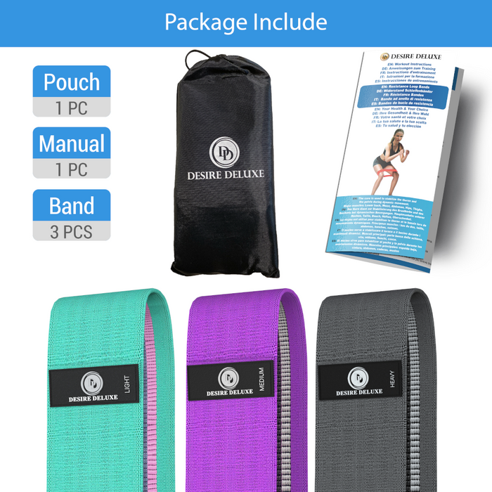 Desire Deluxe - Resistance Bands Set for Men and Women, Premium Exercise (Pack 3) Different Resistance Levels Loops Band