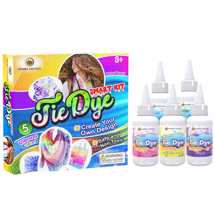 Desire Deluxe  - Tie Dye Kit – Set of 5 Paint Colours Ink for Dyeing Fabric, Clothes – Creative Art Craft Tie-Dye Kits Games Activity for Adults & Kids