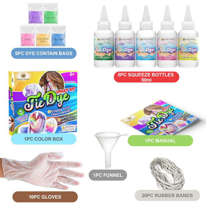 Desire Deluxe  - Tie Dye Kit – Set of 5 Paint Colours Ink for Dyeing Fabric, Clothes – Creative Art Craft Tie-Dye Kits Games Activity for Adults & Kids