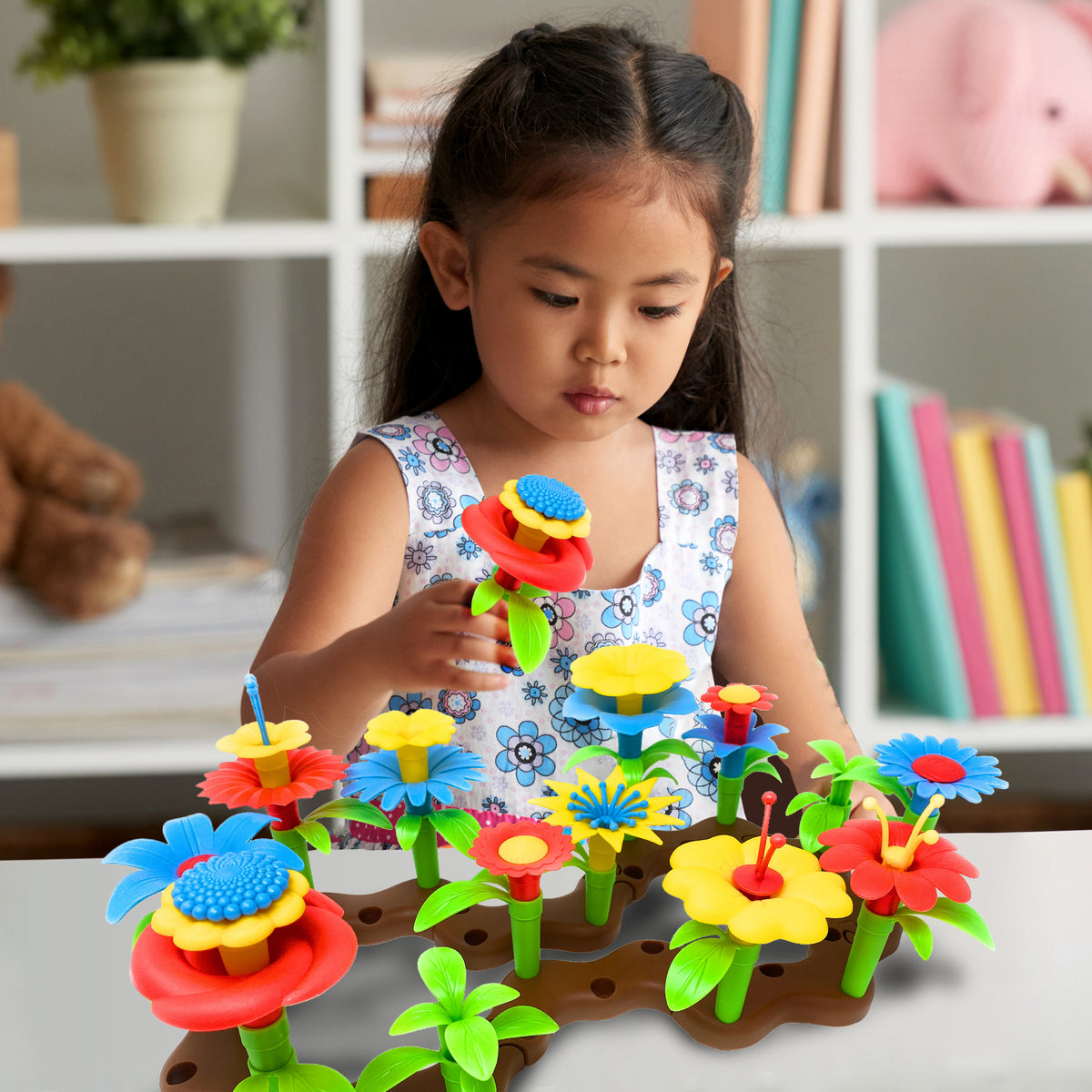 Desire Deluxe - Flower Build A Garden Toy Building Blocks Set for Baby, Children - Indoor & Outdoor Floral Arrangement for Kids 54pc