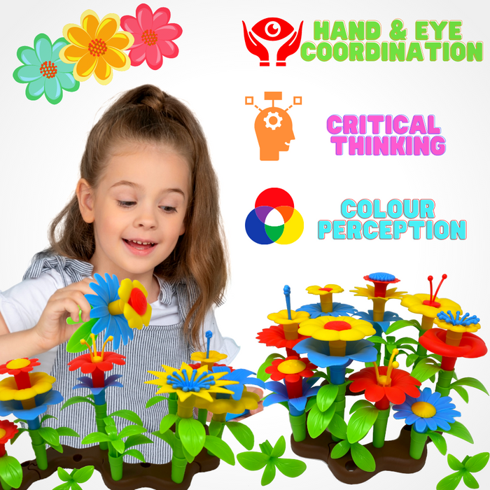 Desire Deluxe - Flower Build A Garden Toy Building Blocks Set for Baby, Children - Indoor & Outdoor Floral Arrangement for Kids 54pc