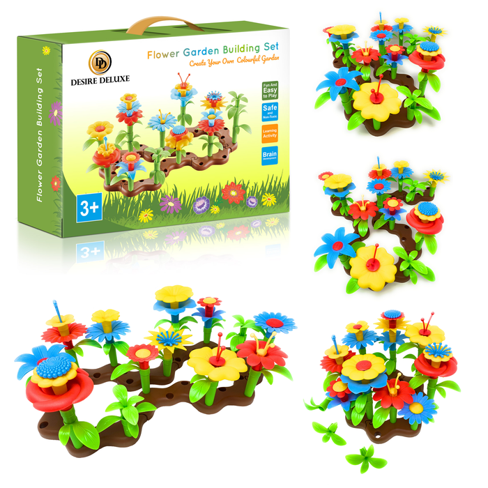 Desire Deluxe - Flower Build A Garden Toy Building Blocks Set for Baby, Children - Indoor & Outdoor Floral Arrangement for Kids 54pc