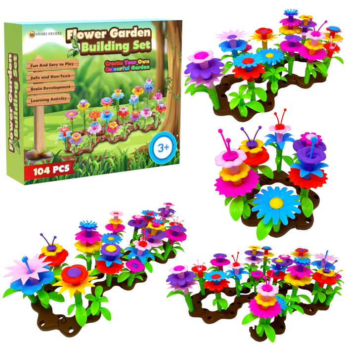 Desire Deluxe - Flower Garden Toy Building Blocks Set for Children's Indoor & Outdoor Floral Arrangement for Kids 104pc
