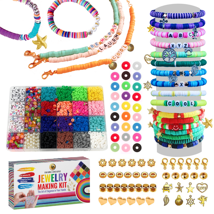 Desire Deluxe Bracelet Making Kit Necklace Clay Beads Friendship Jewelry Letter Arts & Crafts Pendant Charms Kit Elastic Rubber Strings Girls Toys Gift Present(6084pc)