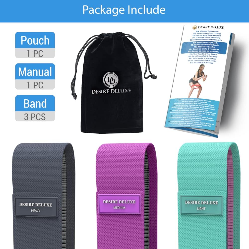 Desire Deluxe Resistance Bands Set for Men and Women, Premium Exercise Pack of 3 Different Resistance Levels Loops Band for Home, Gym, Long Exercise Workout – Great Fitness Equipment for Training,