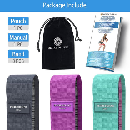 Desire Deluxe Resistance Bands Set for Men and Women, Premium Exercise Pack of 3 Different Resistance Levels Loops Band for Home, Gym, Long Exercise Workout – Great Fitness Equipment for Training,