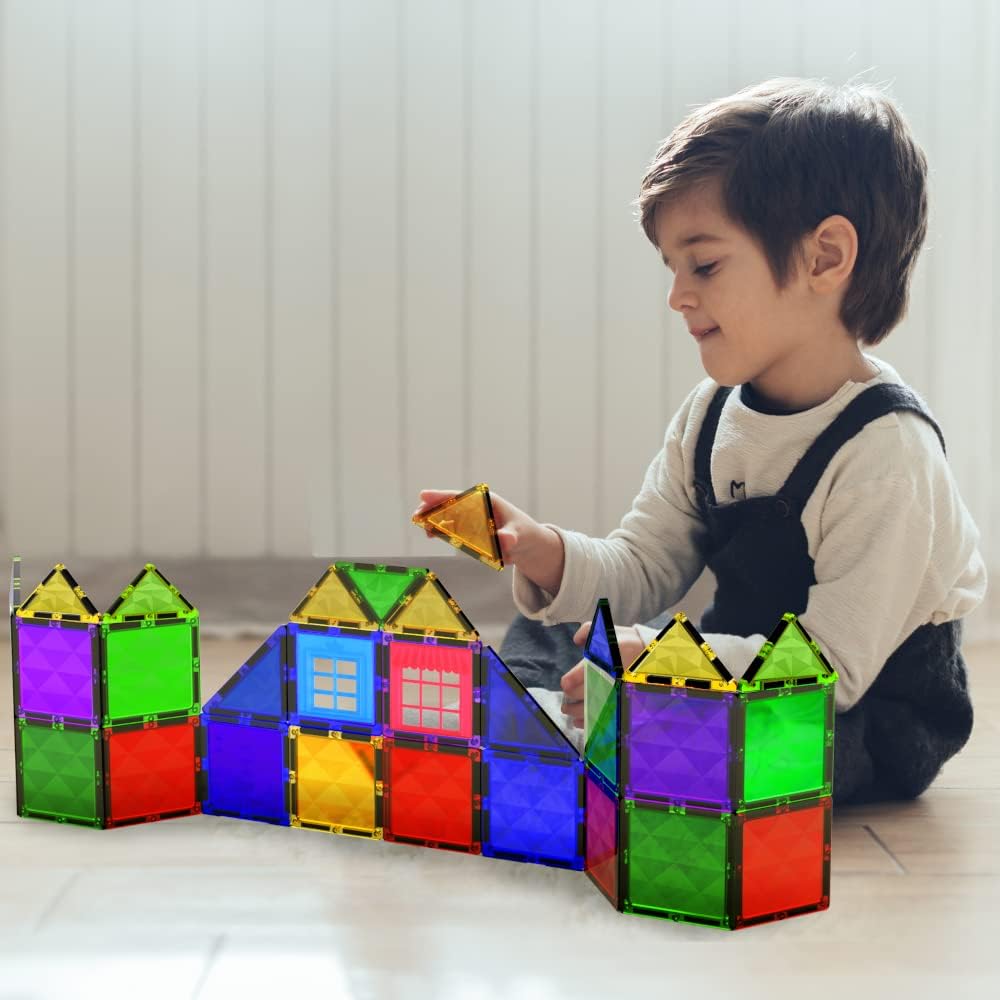 Magnetic Tiles Building Blocks Toy - STEM Educational Magnetic Blocks for Kids, Creativity Preschool Learning Sensory Montessori Toddler Magnetical Toys for Boys & Girls 3+ Years Old - 42pc