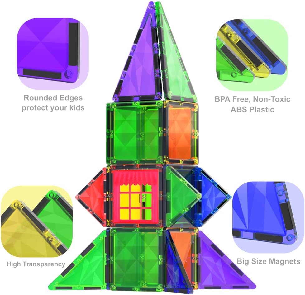 Magnetic Tiles Building Blocks Toy - STEM Educational Magnetic Blocks for Kids, Creativity Preschool Learning Sensory Montessori Toddler Magnetical Toys for Boys & Girls 3+ Years Old - 42pc