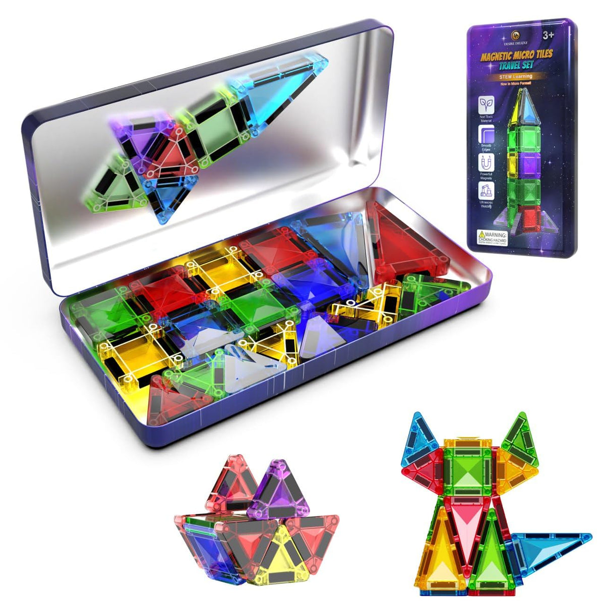 Micro Magnetic Tiles Building Blocks Toy - STEM Educational Travel Size Magnetics Blocks for Kids, Preschool Sensory Montessori Toddler Magnetic Toys for Boys & Girls 3+ Years Old (18PCS - Glitter)