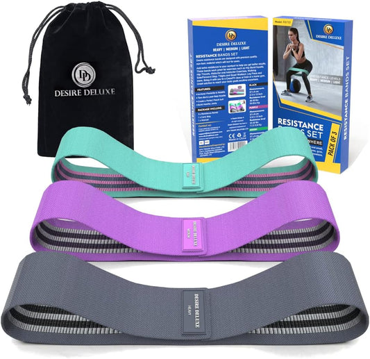 Desire Deluxe Resistance Bands Set for Men and Women, Premium Exercise Pack of 3 Different Resistance Levels Loops Band for Home, Gym, Long Exercise Workout – Great Fitness Equipment for Training,