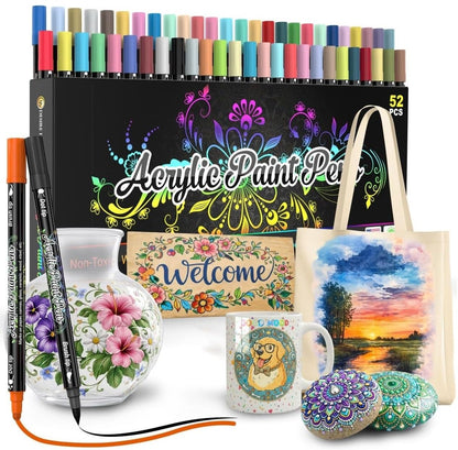 Desire Deluxe Acrylic Paint Pens for Rock Painting, Stone, Ceramic, Glass, Wood, Canvas – Set of 12 Non Toxic Water Based Markers - Great Artists Painting Supplies