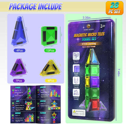 Micro Magnetic Tiles Building Blocks Toy - STEM Educational Travel Size Magnetics Blocks for Kids, Preschool Sensory Montessori Toddler Magnetic Toys for Boys & Girls 3+ Years Old (18PCS - Glitter)