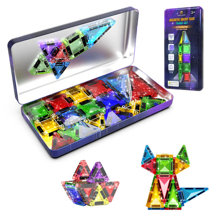 Micro Magnetic Tiles Building Blocks Toy - STEM Educational Travel Size Magnetics Blocks for Kids, Preschool Sensory Montessori Toddler Magnetic Toys for Boys & Girls 3+ Years Old (18PCS - Glitter)