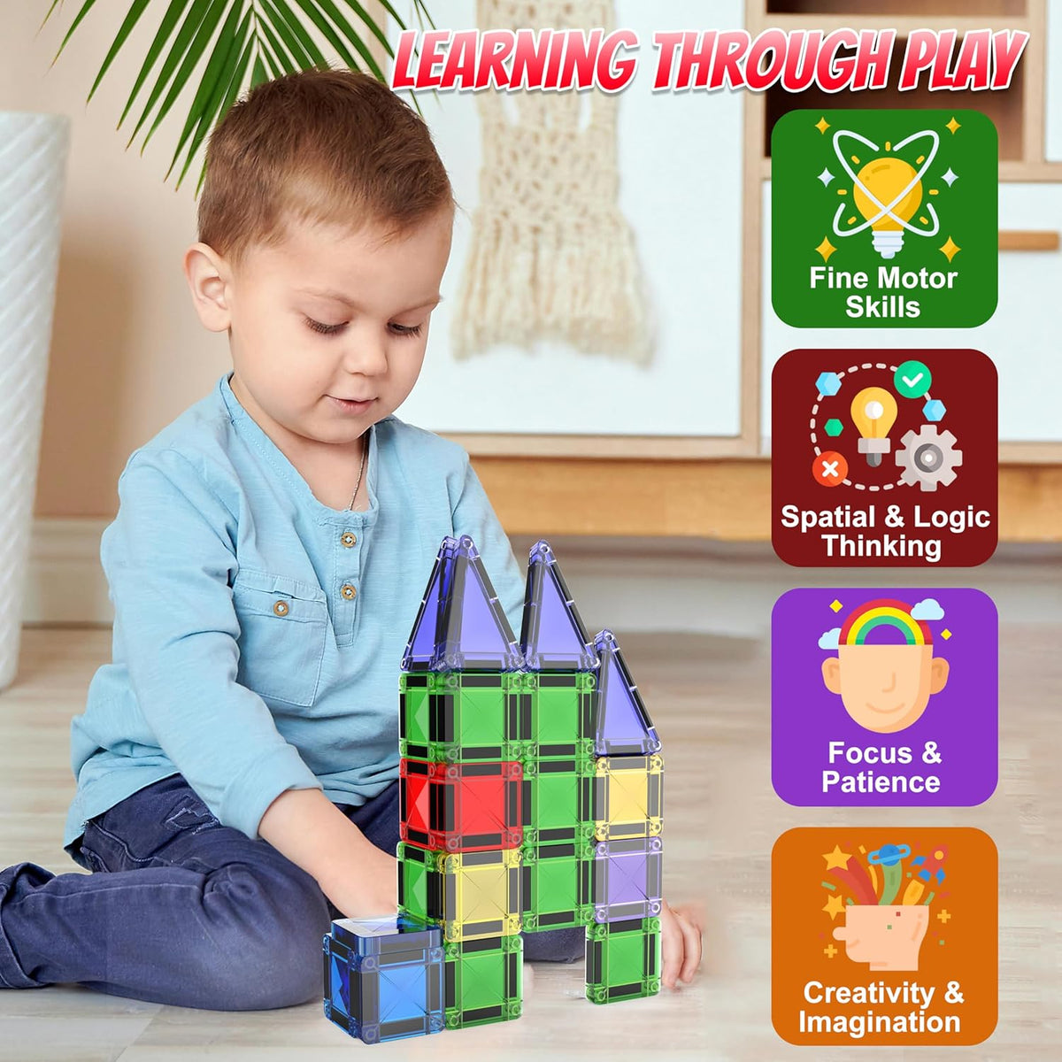 Micro Magnetic Tiles Building Blocks Toy - STEM Educational Travel Size Magnetics Blocks for Kids, Preschool Sensory Montessori Toddler Magnetic Toys for Boys & Girls 3+ Years Old (18PCS - Glitter)