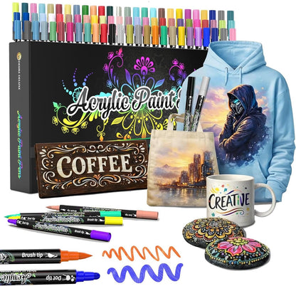 Desire Deluxe Acrylic Paint Pens for Rock Painting, Stone, Ceramic, Glass, Wood, Canvas – Set of 12 Non Toxic Water Based Markers - Great Artists Painting Supplies