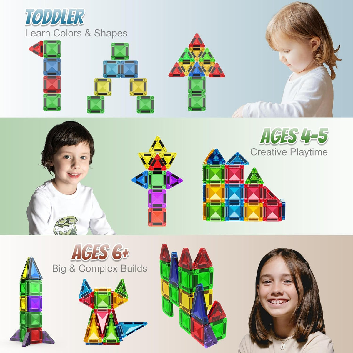 Micro Magnetic Tiles Building Blocks Toy - STEM Educational Travel Size Magnetics Blocks for Kids, Preschool Sensory Montessori Toddler Magnetic Toys for Boys & Girls 3+ Years Old (18PCS - Glitter)