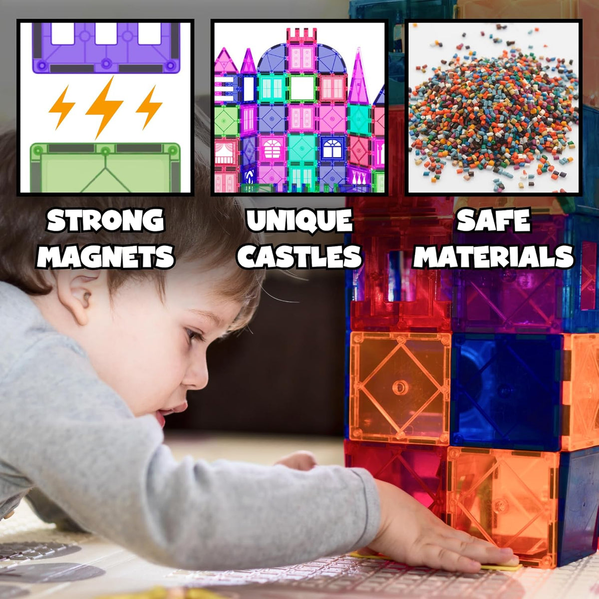 Desire Deluxe Magnetic Tiles Building Blocks Set Toy for Girls & Boys 3+ Year - Educational Magnet Stem Learning Construction Toy Preschool Brain Development Toy for Kids, Birthday Gift, 100pc