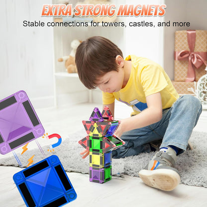 Micro Magnetic Tiles Building Blocks Toy - STEM Educational Travel Size Magnetics Blocks for Kids, Preschool Sensory Montessori Toddler Magnetic Toys for Boys & Girls 3+ Years Old (18PCS - Glitter)