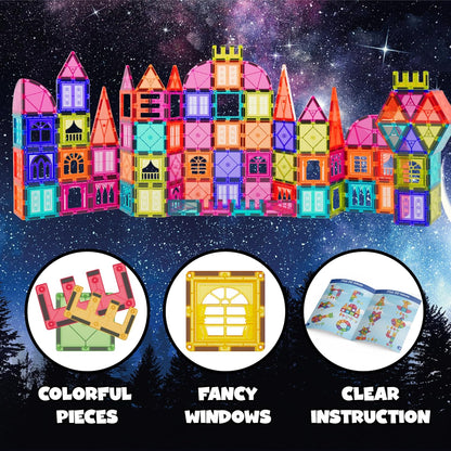 Desire Deluxe Magnetic Tiles Building Blocks Set Toy for Girls & Boys 3+ Year - Educational Magnet Stem Learning Construction Toy Preschool Brain Development Toy for Kids, Birthday Gift, 100pc