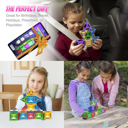 Micro Magnetic Tiles Building Blocks Toy - STEM Educational Travel Size Magnetics Blocks for Kids, Preschool Sensory Montessori Toddler Magnetic Toys for Boys & Girls 3+ Years Old (18PCS - Glitter)