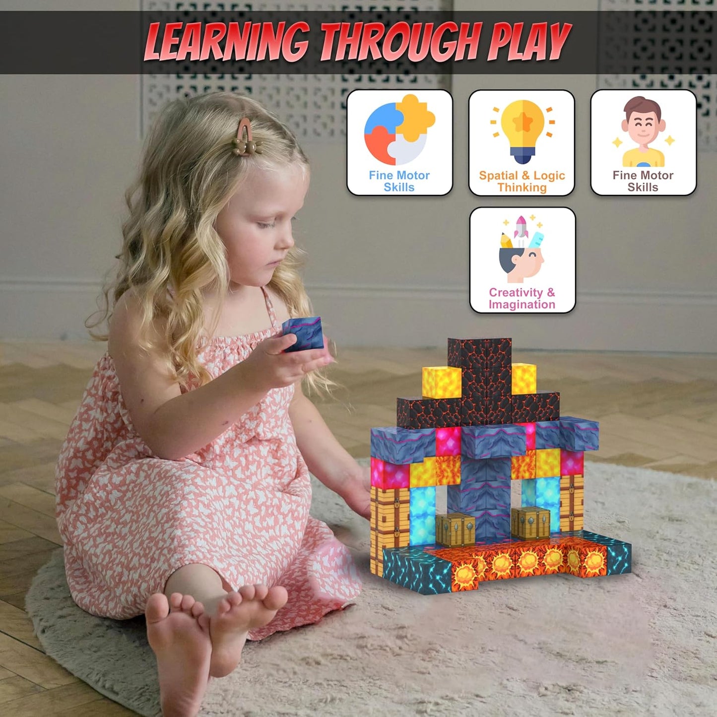Magnetic Cubes for Kids – 3D Building Blocks STEM Toys, Montessori Magnetic Building Blocks for Toddlers, Preschool Learning Toys, Creative Construction Toys for Boys & Girls Ages 3+