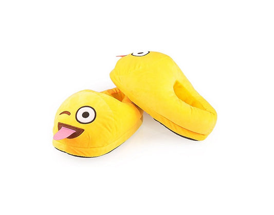 Desire Deluxe - Emoti Slippers Tongue Novelty Smiley Plush Indoor One Size 5 -8.5 Emoticon Footwear Boys Girls Adult