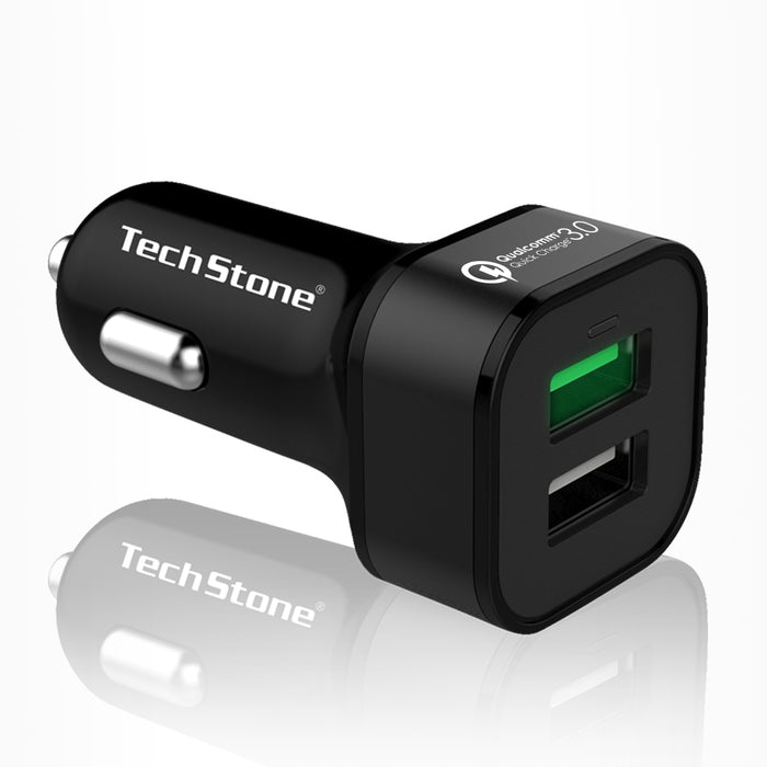 TechStone - Quick Charge 3.0 Car Charger 36W 2 USB Adaptor Fast Charger Iph: 6 7 8 X XS XR Galaxy S9 S8 S7 etc
