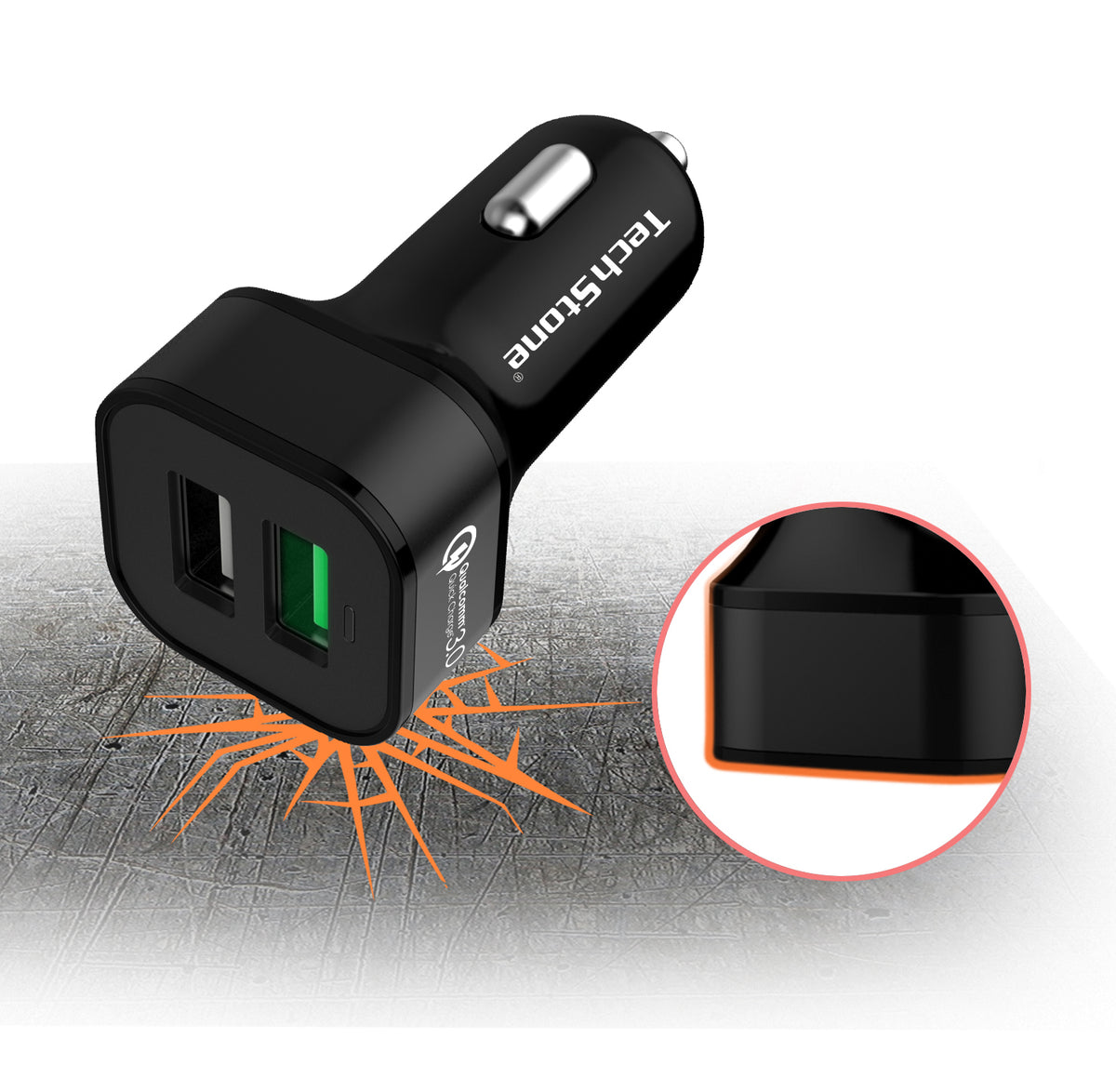 TechStone - Quick Charge 3.0 Car Charger 36W 2 USB Adaptor Fast Charger Iph: 6 7 8 X XS XR Galaxy S9 S8 S7 etc
