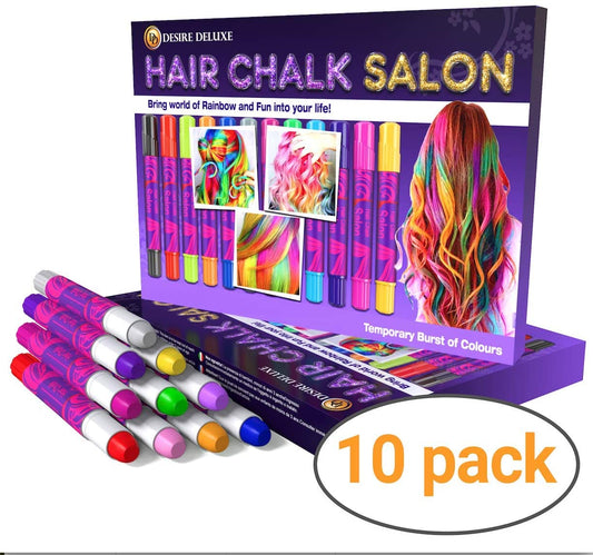 Desire Deluxe  - Girls Gifts Hair Chalk 10 Temporary Non-Toxic Easy Washable Hair Dye Colourful Pens