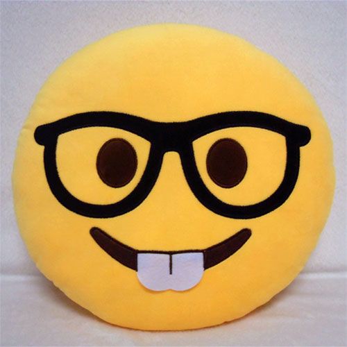 <transcy>Cojín Emoticono Redondo Cara de Nerd Amarillo</transcy>