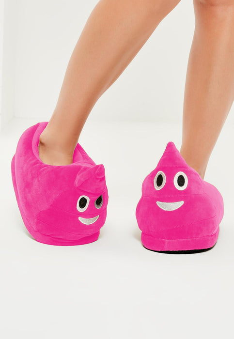 Desire Deluxe - Novelty Emojis Poo Slippers Present for Girls Plush Indoor Emoticon Poop Footwear for Adults (Pink)
