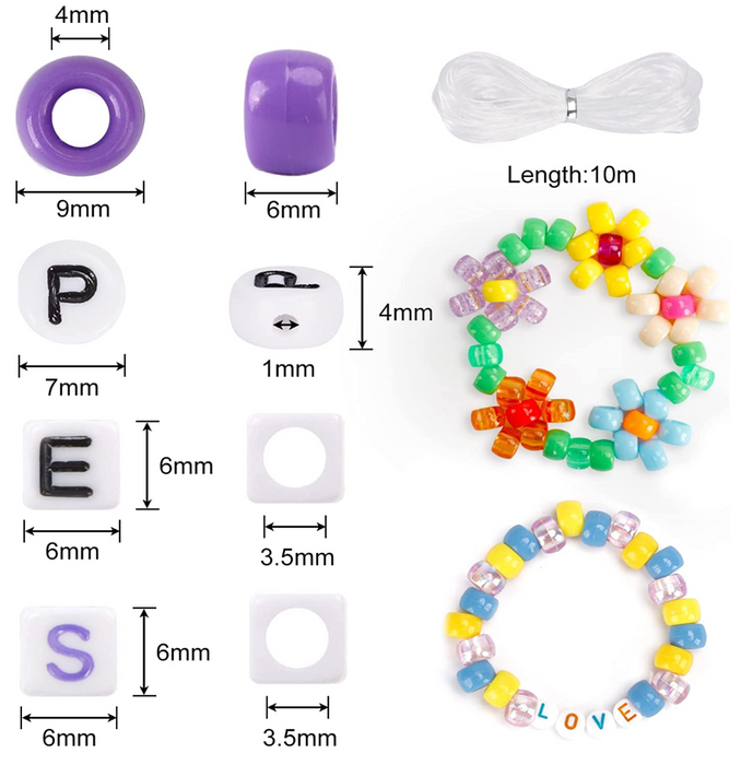 Desire Deluxe - jewelry making kit Pony Beads for Bracelet Making Kit 48 Colors Kandi Beads Set, 2400pcs Plastic Rainbow Bead Bulk and 1560pcs Letter Beads with 20 Meter Elastic Threads for Craft Jewelry Necklace